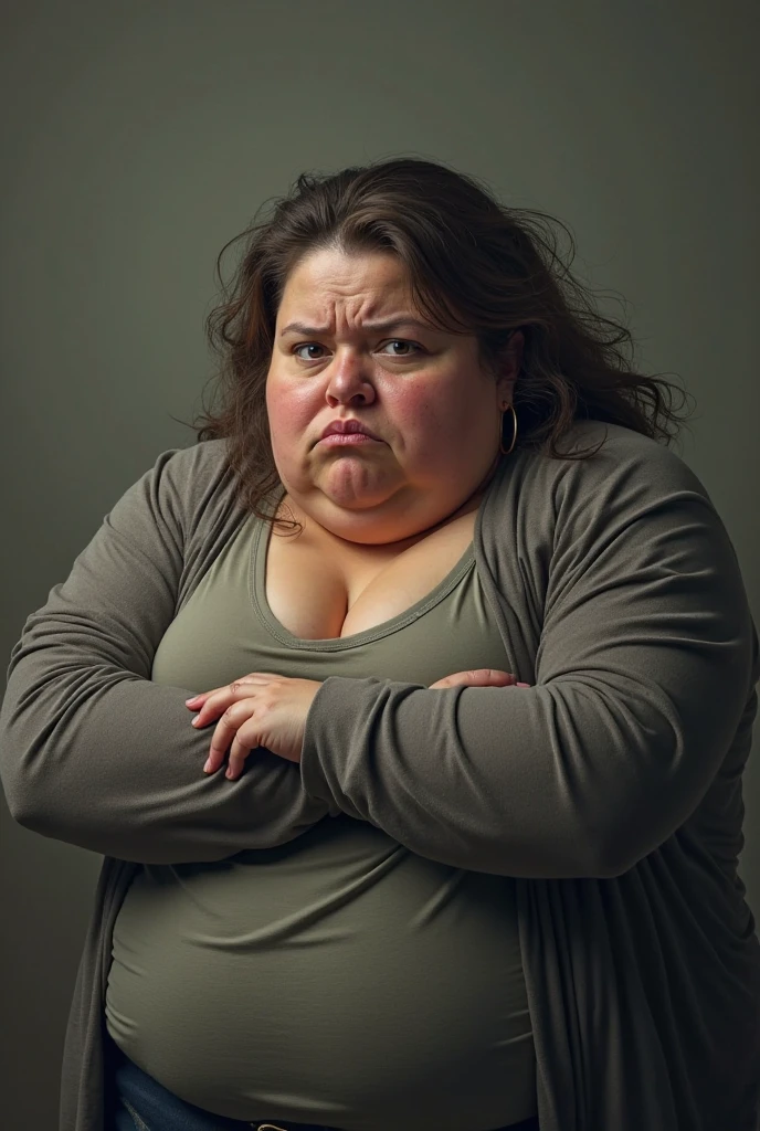 Extremely obese woman weighing 200 pounds biting into a burger desperately shocked expression on her face