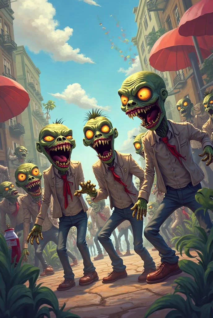 Plant vs.. zombie、zombieの大群、zombieを食べる植物
