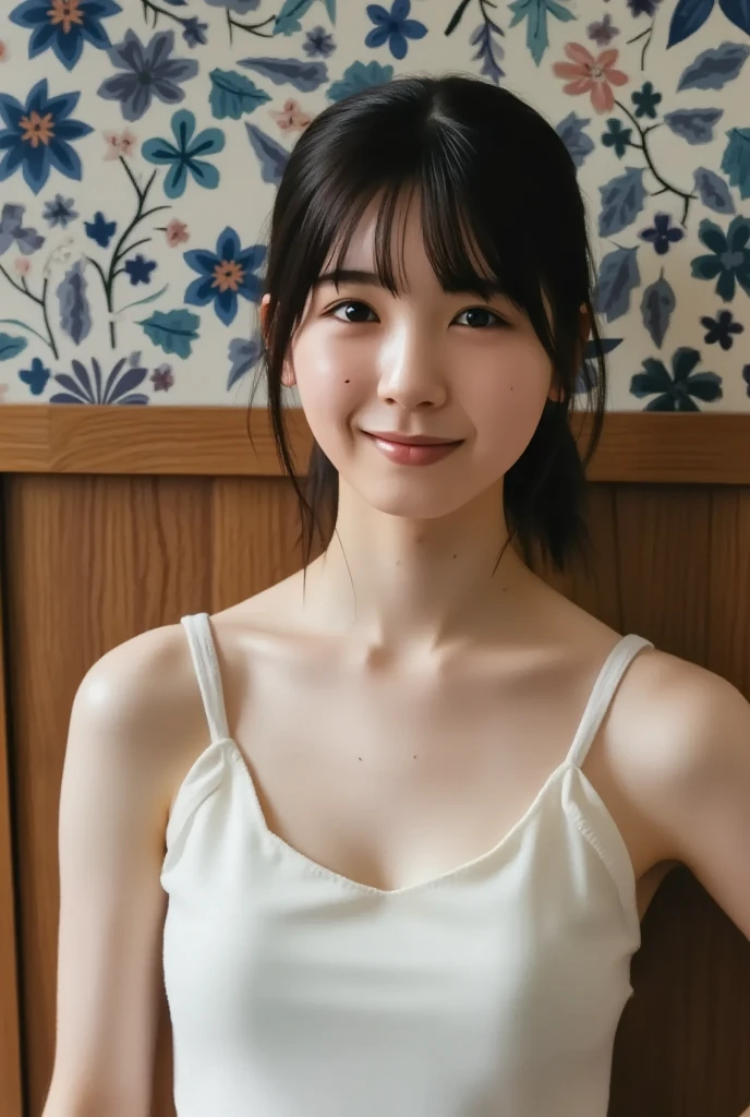Beautiful girl washing her face, 14 years old, (Highest quality:1.4), (Very detailed), (Very detailed美しい顔), sit, avert your eyes, smile, White T-shirt, Great face and eyes, iris, Medium Hair, The Beauty of Japan, (Skinny body type:1.3), (Flat Chest:1.3), Smooth, Very detailed CG synthesis 8k wallpaper, High-resolution RAW color photos, Professional photography, Light, BackLight, dream-like, impressive, Written boundary depth, Washroom, (Shooting from below:1.5)