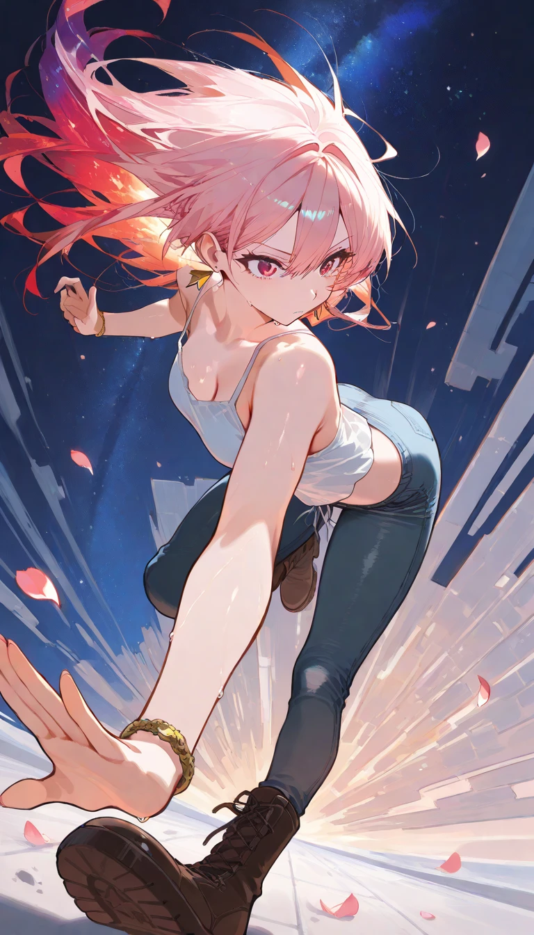 ((Highest quality、masterpiece、anime style、best quality、high resolution、8k、detailed、ultra-detailed:1.3))、Long legs、Sharp focus:1.2, Beautiful woman with perfect figure:1.4、(Smiling:1.2), double eyelid、30-year-old female、Sexy pose、((((Close your mouth、One Woman、white karate uniform:1.5)))),The background is a different world、A woman fights a dragon、movement,dynamism,high kick,movement