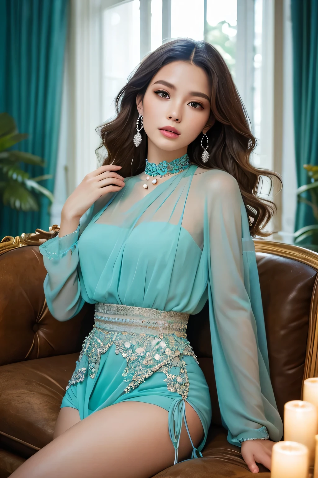 half body, beautiful girl, wearing traditional baju kurung, ultra-detailed, detailed faces, detailed skins, 8k masterpieces, cinematic lighting, ((1girl)), ((solo)), firm push-up breasts, modest breasts, slim and slender body, long hijab, eid mubarak, in malay village house, at the door