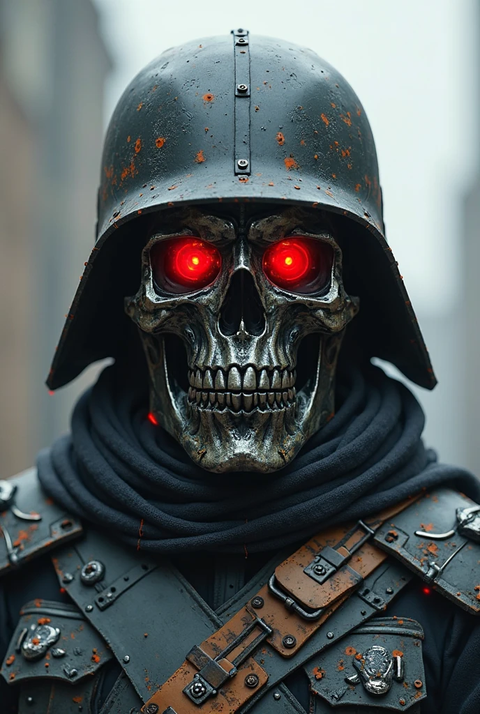 cyber skeleton, skull, cyberpunk style, cyberpunk imperial military hack and that he is a man who does not look human 100% strong skeleton (Profile picture) with red eyes with a black background, and the background of the black character is the same as I see in front