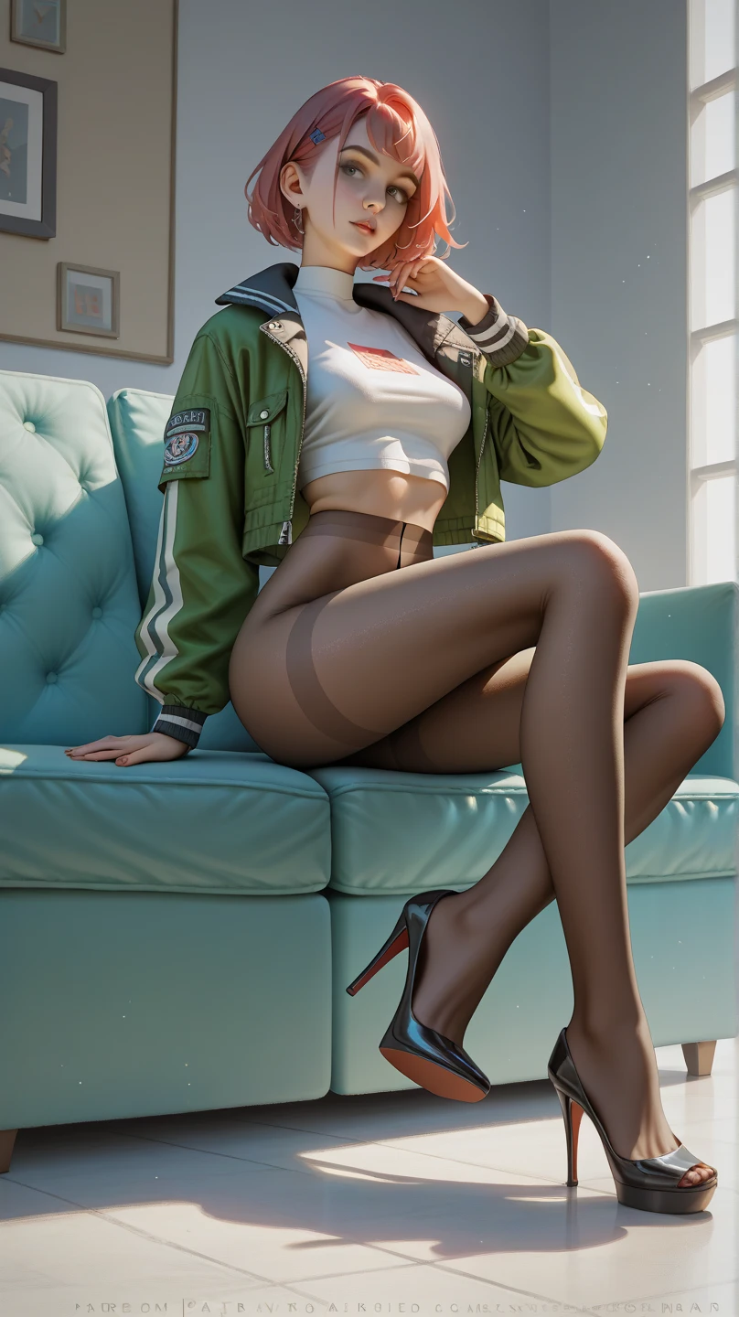 (The FW), 1womanl, Solo, 24 year old, 7headed body, (cute  face), (Ideal ratio body proportions), Bedroom, Sit up, (((Sweatshirt))), (((The lower part of the body is bare))), (((Panties))), long , Wet, Clothes are sheer, Smiling smile, short-hair, Dark hair, small tits, A slender, Small buttocks, beauty legs, Skinny Legs, surrealism, Cinematic lighting, depth of fields, One-person viewpoint, F/1.8, 135 mm, nffsw, masutepiece, ccurate, ((Anatomically correct)), Textured skin, Super Detail, high details, High quality, awardwinning, Best Quality, hight resolution, 8K