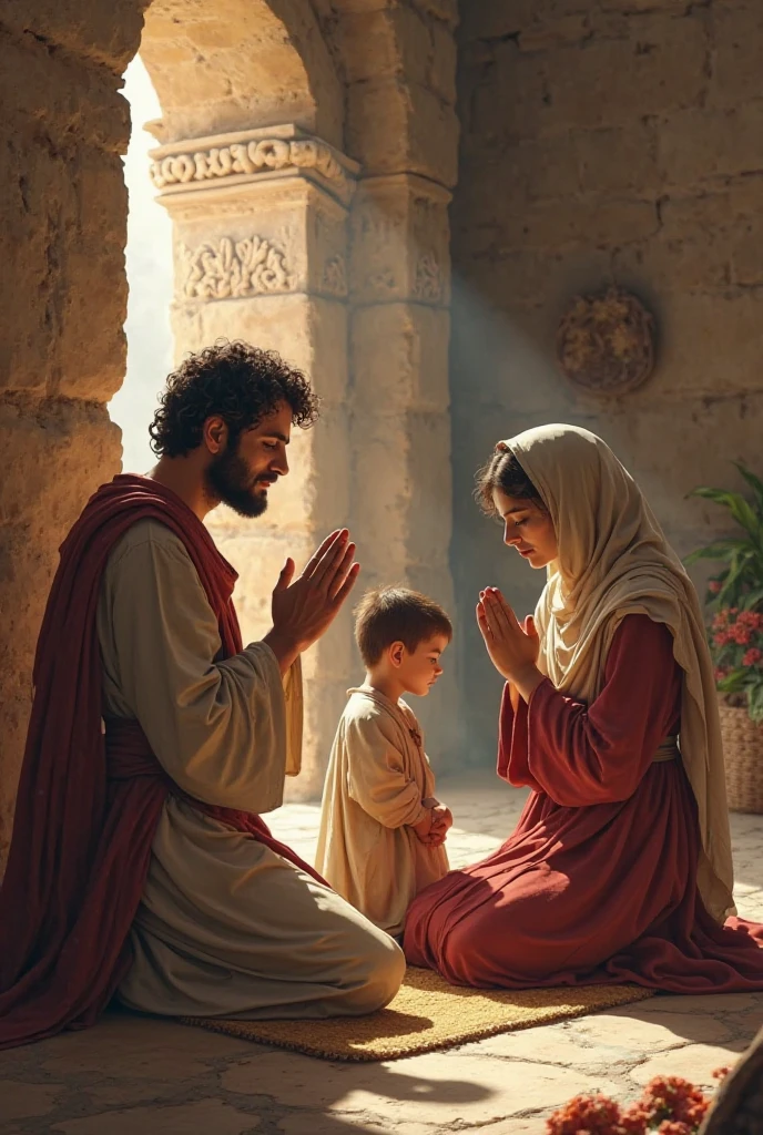 Israelite child being presented to a priest in the company of his Israelite mother in the less lively temple