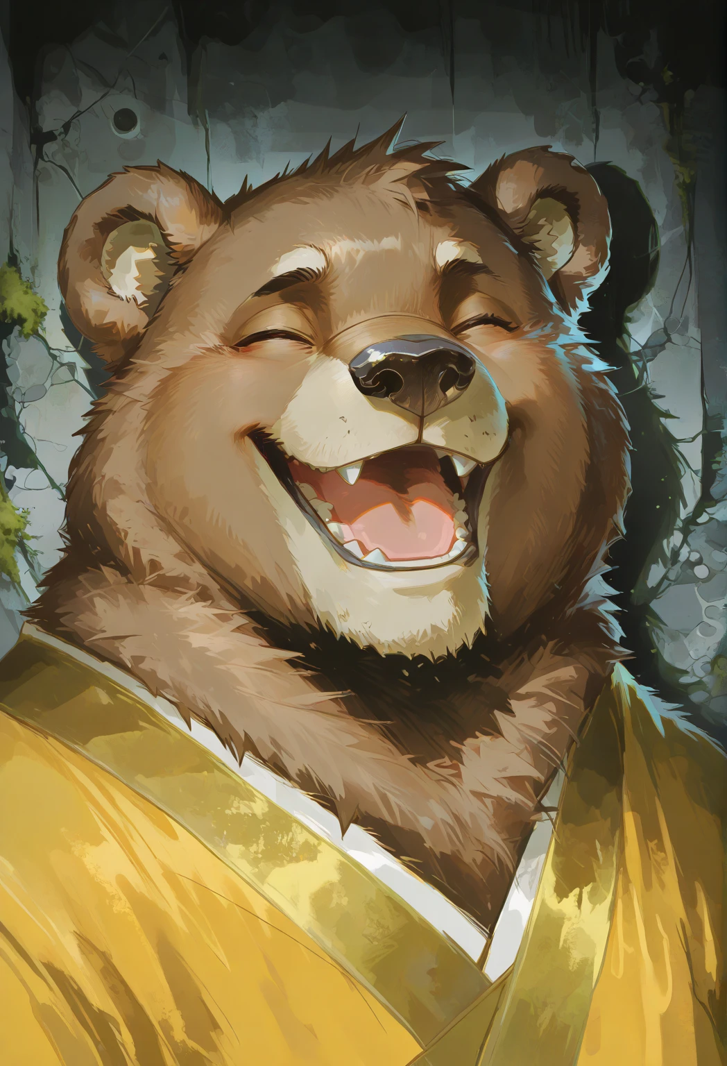 fat, blushing, blobface, anthro, male, immobile, chubby cheeks, double chin, bear, teeth, open mouth