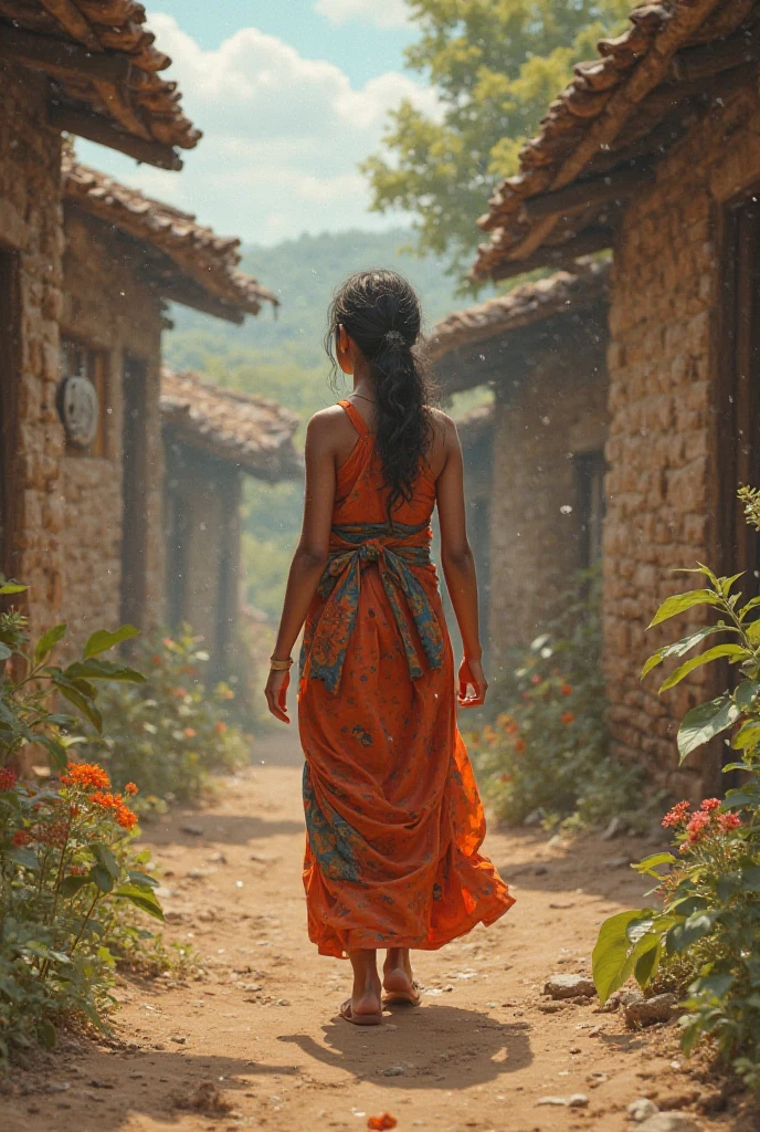 A indian women walking
In the village house