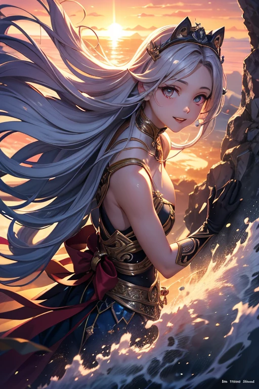 (Best quality, 8k, 32k, Masterpiece, UHD,:1.2),RAW, human, 1girl,ultra cute , ultra cute, natural lighting,transparent shining eyes, 20yo,Medium breast ,femur, fair complexion , flushed face, cheerful, happy smile, grayish hair, Dynamic Lighting,Scholarly Vestments, a costume reminiscent of an academic cleric by combining elements of scholarly attire with religious symbolism, a long, flowing robe in a rich, deep color such as burgundy or dark blue Add intricate embroidery along the edges of the robe, depicting ancient runes , Layer the robe over a simple body-fitting white blouse and a body-fitting short skirt in complementary color, unbuttoned, emphasizing the medium Hips, From Behind
