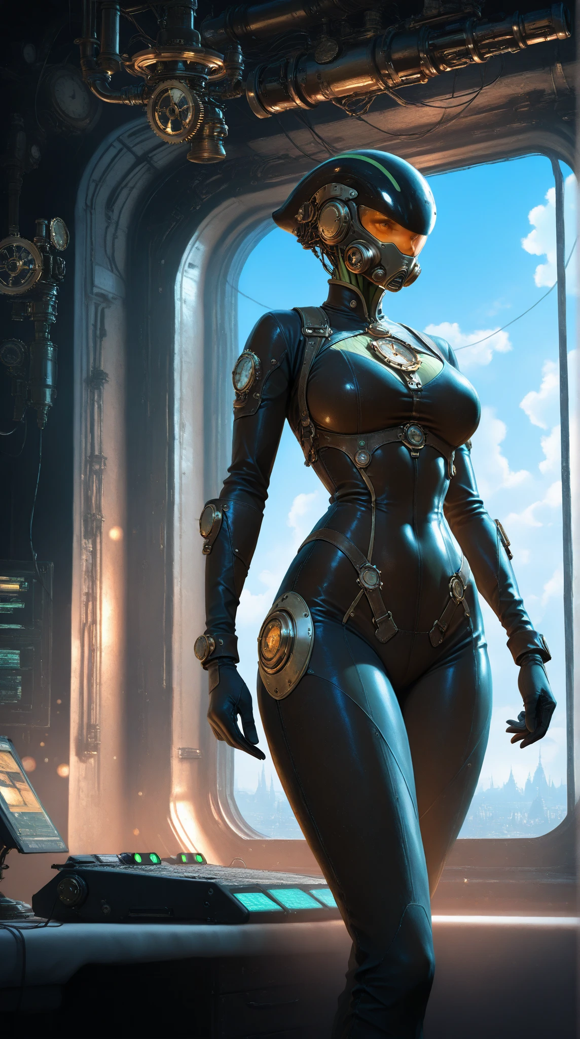 (full shot body:1.4) photo of android woman, soviet union, 70s, retrofuturism, masterpiece, best quality, beautiful lighting, braided hairstyle, ray tracing, space background, ( very detailed background, detailed complex busy background : 1.4 ), sharp focus, volumetric fog, 8k uhd, dslr, high quality, cinematic lighting, art by artgerm and greg rutkowski and alphonse mucha, (blurred background of the cathedral, lomography , at ( underwater city in the background ), view from below , translucency,<lora:bliznyashkiTheTwins_v1:1.5> ((in the costume of Elizabeth from bioshock )), standing sideways, <lora:arcaneStyleLora_offset:0.4>