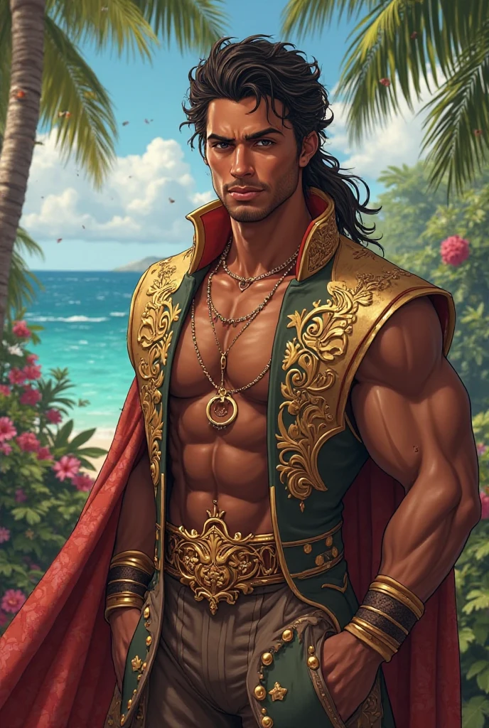 Wolverine standing in front of the beach villa,and hold your head in your hands,Panties show off the figure ,aged 40,Asian male,Nasolabial folds,The whole body is wet with water,red brown hair,Reddish-brown beard,large pecs,Brownish-yellow skin,There is white fluid slipping from the chest muscles,There is a white liquid sliding down the thigh,Red panties,((Crotch bulge)),A confident expression,Detailed hair details,Paintings in the style of Gaston Busier, gentlesoftlighting, low-contrast, (best qualtiy),tmasterpiece,Detailed eyelid details