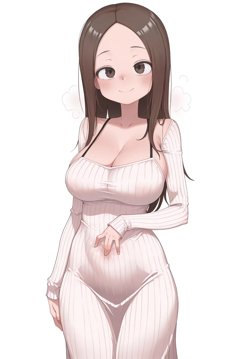 A straight haired brunette adult female, brown hair, large long shaped tits, silly personalty, cute happy demeanor, sunny disposition, deredere, naked, nsfw, nude, character sprite sheet