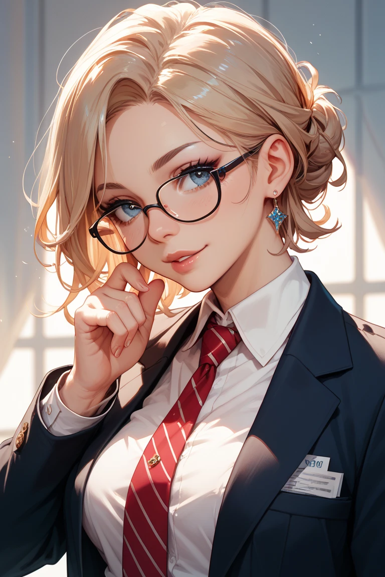 In the classroom,A group of students gathered around the teacher to ask questions,Gray-haired old teacher,wears glasses,closeup cleavage,sharp focus on eyes,8K,super-fine,oil painted,Hyper-realistic,best qualtiy