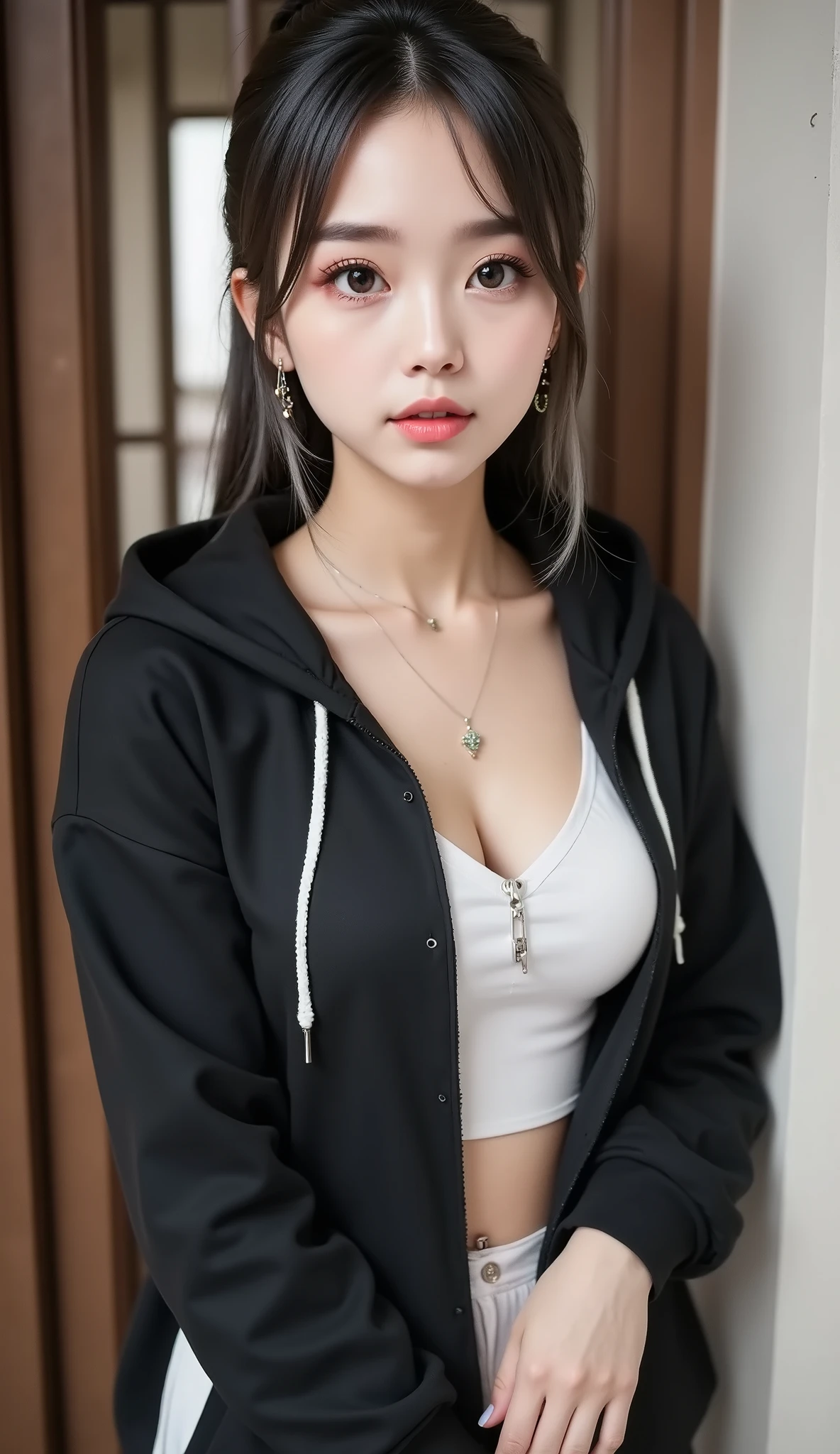 (((Baby Face, Young Face, idol face with lots of eyes, transcendental cute face))), ((( beautiful girl naked:1.2))), Japanese, beautiful dark hair, wonderful hairstyle, slender body line, Tight Waist, small nice ass, Small beautiful breasts, Top Quality, 8K, RAW photos , reality, Ultra Fine, hand bra