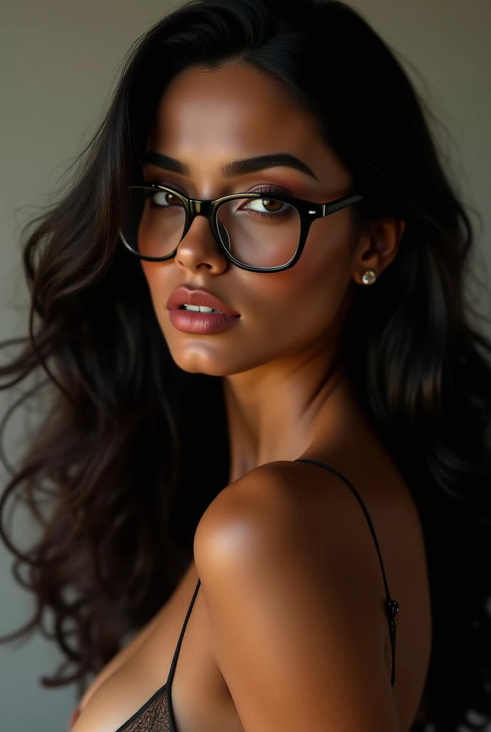 A beautiful girl with dark and long hair, brown Bambi eyes. His figure is curvy, OS 3/4 shot insinuating her perky b-cups. She's in her early twenties. Blouse Whitout, elegant dress, timeless glasses.A beautiful girl with dark and long hair, brown Bambi eyes. His figure is curvy, shot insinuating her perky b-cups. She's in her early twenties. Blouse Whitout, elegant dress, timeless glasses.