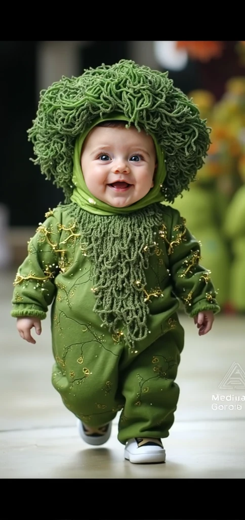 a close up of a baby wearing a leafy costume, made of leaves, the anatomy of a head of lettuce, lettuce, dress of leaves, dress made of green leaves, all growing inside an enormous, 6 pack, ❤🔥🍄🌪, wearing leaf cloak, covered in leaves, adorable appearance!!!, fluffy green belly, greens), very accurate photo