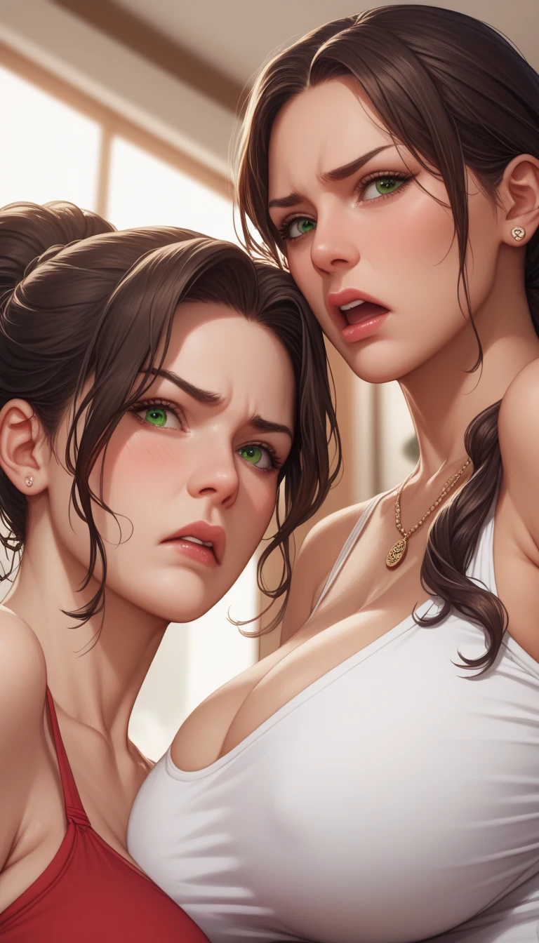masterpiece, highest quality, best quality, 2girls, goregous faces, expressive eyes, detailed, beautiful, long flowing hair, 
