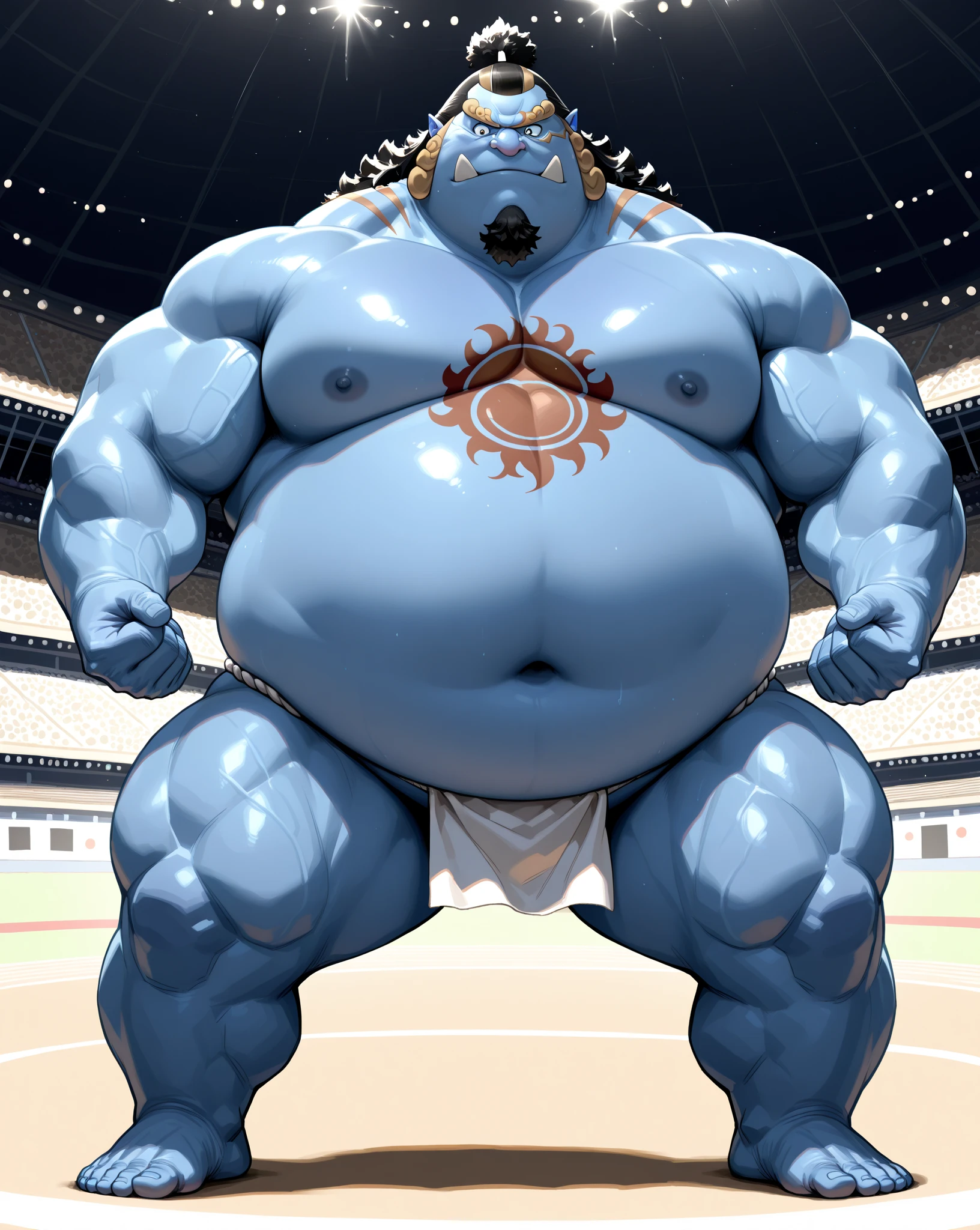 ((("Sumo captain america Illustration with Arena Background")))
Subject: A powerful illustration depicting Hulk transformed into a sumo wrestler, set in a traditional sumo arena.
Type of Image: Digital illustration.
Art Styles: Fusion, Intense.
Art Inspirations: Captain america iconic appearance and sumo wrestling aesthetics.
Character Design: Captain america reimagined as a sumo wrestler, donning a sumo mawashi (belt) while retaining his massive size and green complexion, blending superhero strength with sumo prowess.
Background: Authentic sumo arena featuring the dohyo (ring), audience seating, and symbolic decorations, capturing the essence of sumo wrestling tradition.
Camera: Full body.
Pose: Dominating sumo wrestler pose, showcasing Captain america immense power and sumo wrestler stance.
Render Related Information: Merging Hulk's superhero persona with sumo wrestling elements in a traditional arena setting.

Camera Lens: 50mm.
View: Full body.
Lighting: Arena lighting casting dramatic shadows on Hulk's form and the dohyo's surface.
Resolution: 4K.