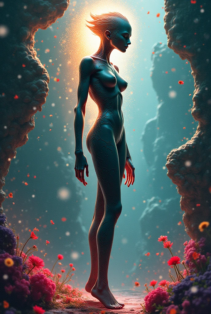 woman made of glass, nude, full body, highly detailed, high definition,