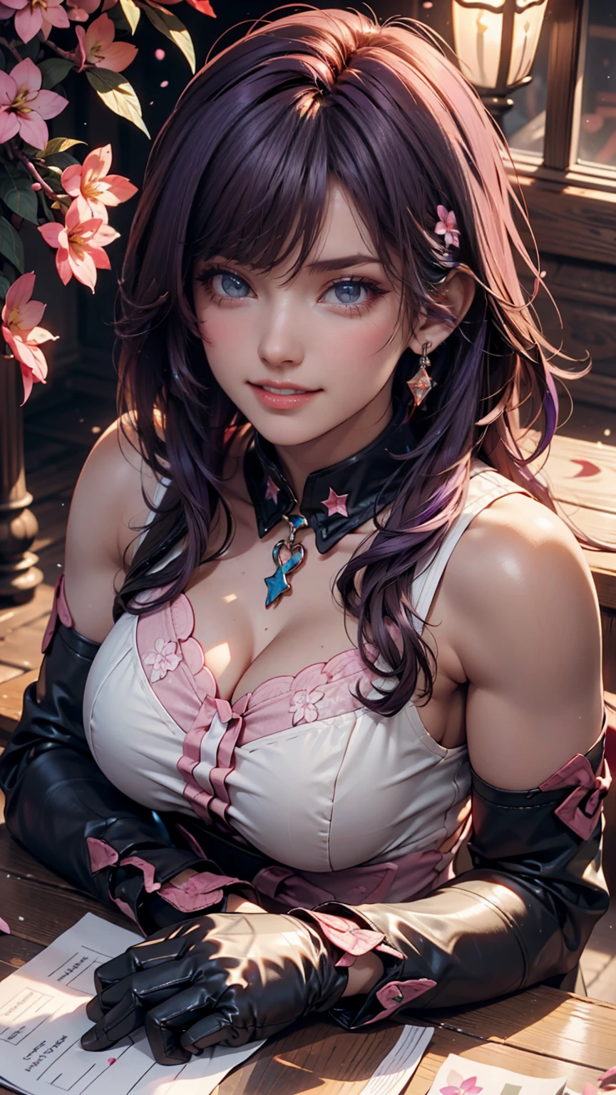 1girl, portrait of beautiful lobapex, athletic, white jacket, corset, skirt, pants, black hair, red hair, braids, makeup, choker, cleavage, wide hips, volumetric lighting, best quality, masterpiece, intricate details, tonemapping, sharp focus, hyper detailed, trending on Artstation, realistic