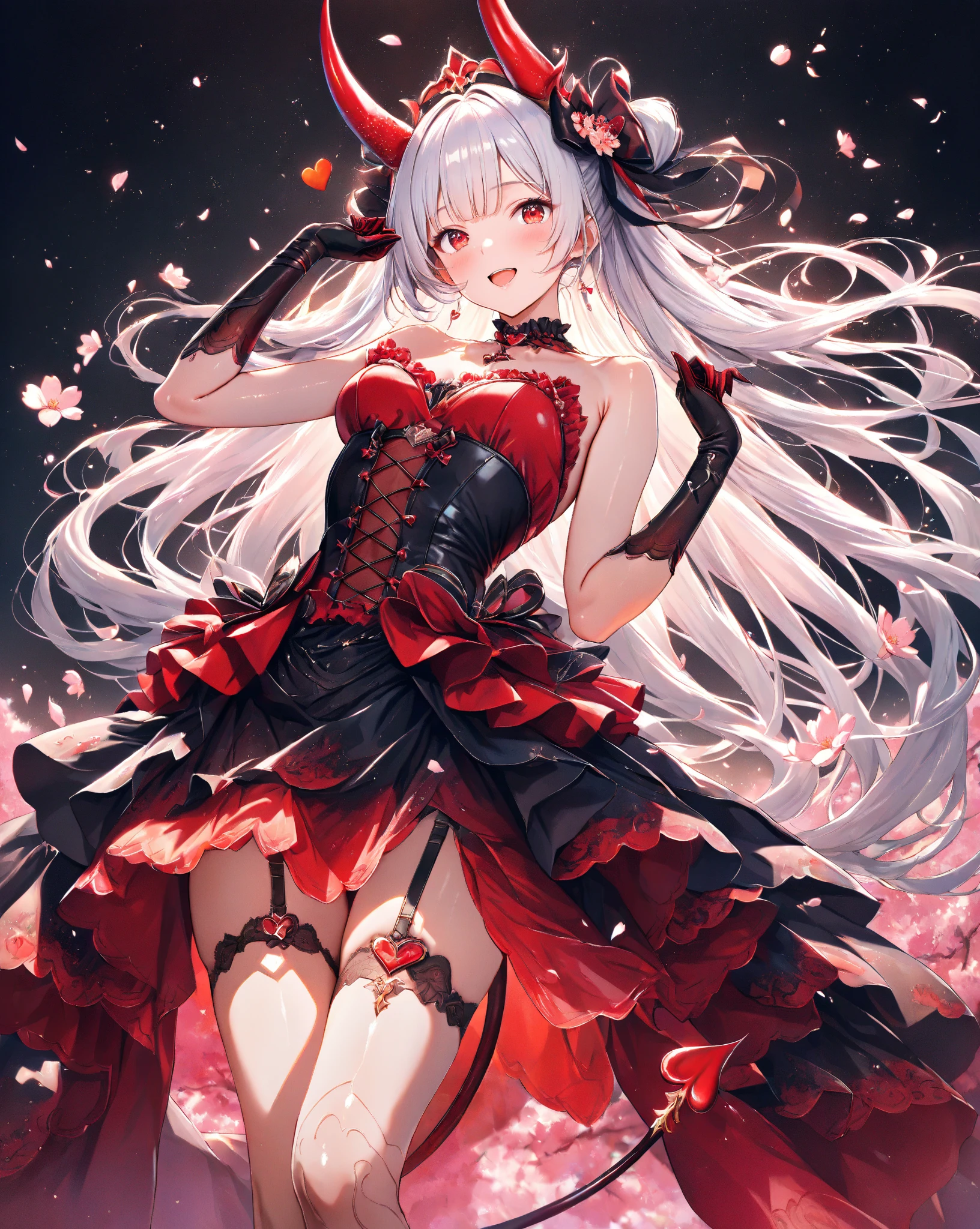(masterpiece:1.2), (best quality:1.3), highres, luna_kindred, 1girl, flat_chest, standing, cowboy_shot, red rose, black_dress, black_thighhighs, black_gloves, vampire girl, <lora:luna_kindred_l_v8-000015:1>