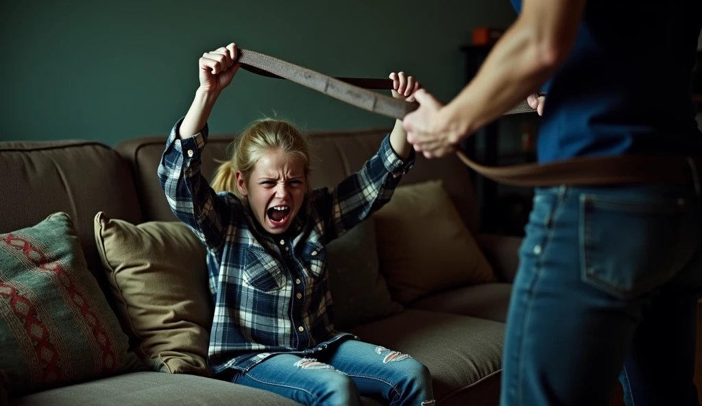 Monica beating her son with a bat