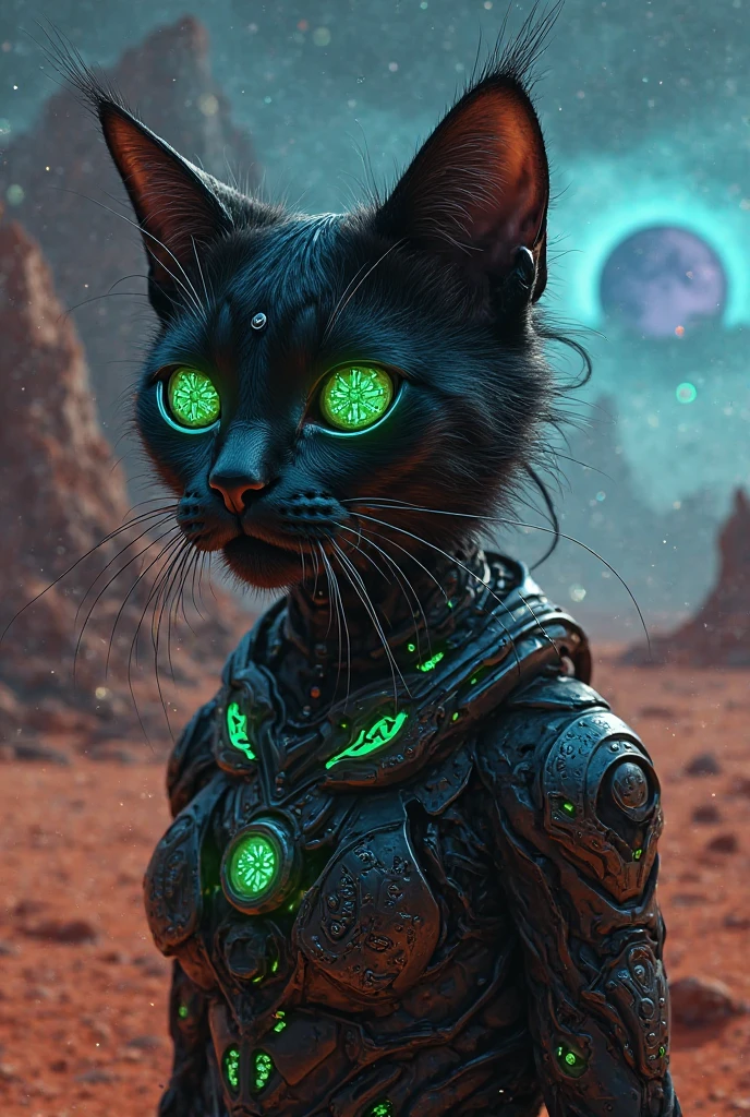 high quality, cats, cyborg, steampunk, Nanopunk, touch, neon, hardcore, emerald black and gold star background, inyan, steel, thorns, planets, fissure, double exposure, unique, young woman, scull, Cats, iguana, broken, neonовые глаза, language, fangs, camellias, фрактал торнадо smokeа, portal, division, smoke, Couple, fragments, recursion, Furious Fire, spraying, short hair, Vector graphics, excessive detail, filigree pattern, metamorphosis, detailed drawing, 64k, ISO 1500