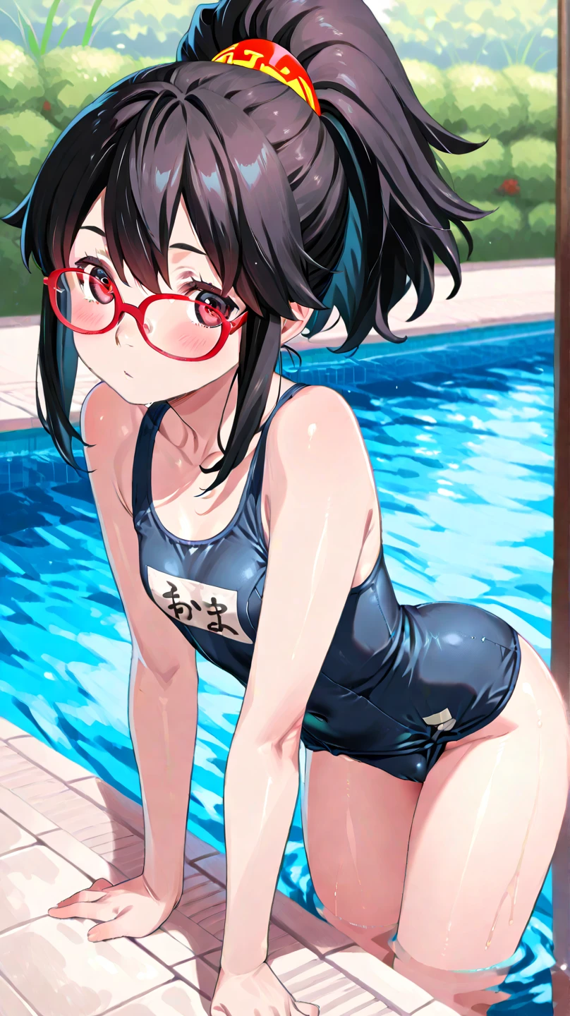 nsfw,(((masterpiece))), (((best quality))),((masterpiece:1.5)), (best high quality), (ultra high res), (ultra highly detailed), (8k:1.3),anime colored,perfect hands, perfect fingers, perfect legs,1woman,solo,idolmaster, (haruna kamijo) ,(18years old, beautiful girl), (beautiful brown eyes:1.7),((((beautiful black hair:1.5))), (((short bob hair))), (wet hair), (wet skin), ((Sweat)), ((pink Flame glasses:1.2)),(vapor), (flat chest,midium breast), (expensive), ((spread leg)),(spread pussy 1.5),(love juice:1.2),(many sweat:1.5),(pubic hair:1.5),(bottomless:1.5),(blue swimwear:1.5),(open clothes),(wet clothes),(first round),(sitting),((reclinin)), ((((pool is filled with sludgy cum and urine, semen pool, the pool is filled with cum)))), (((multiple boys, peeing on a girl,multiple penises, gangbang, holding penis)),((ecstasy torogao, saliva trail, nose blush,one eye closed,out tongue:1.5)),cleavage of the breast,happy,((smile:1.9),((cum on body:1.9)),((cum on face:1.9)),((cum on hair:1.9)),(Bukkake, cum in mouths:1.5),(cum on glasses:1.3),look at viewer,hands up,vulgarity,