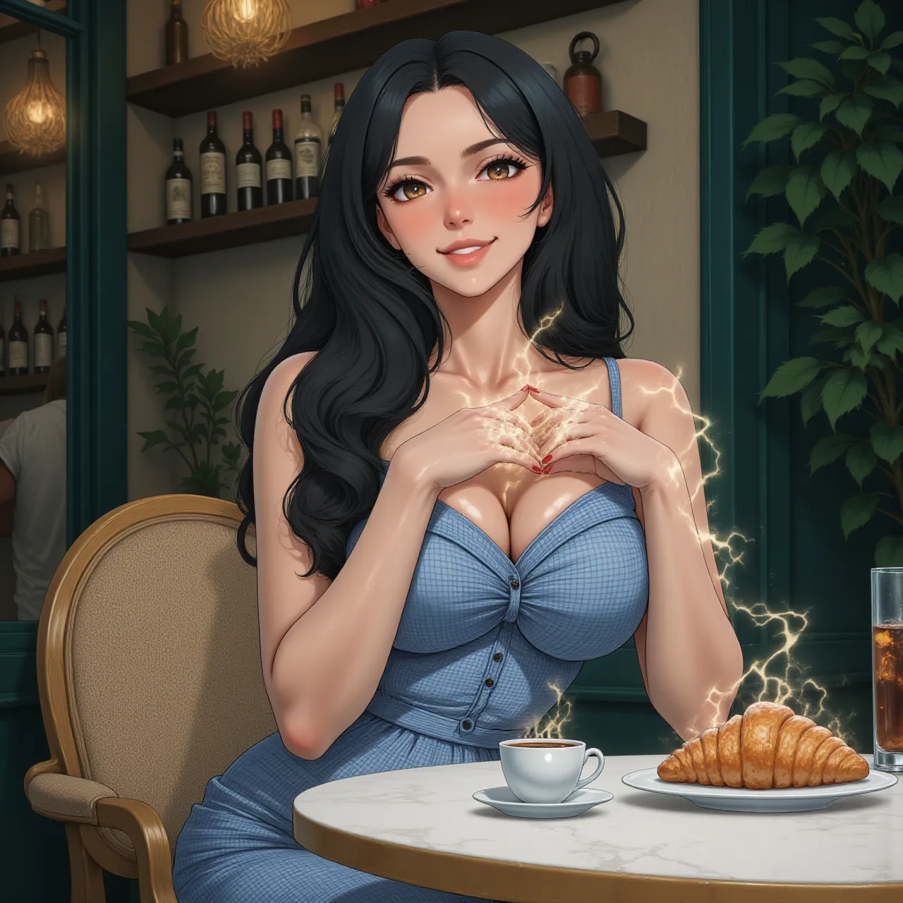 A young orphan in a sophisticated refurbishment with his girlfriend in a romantic mood, exclusive plate of food under the effect of candlelight fully illuminated, delicate and close hand grip, beautiful face, (young in love:1.3), medium plane, in 8k wallpaper detailed and dynamic. --auto --s2