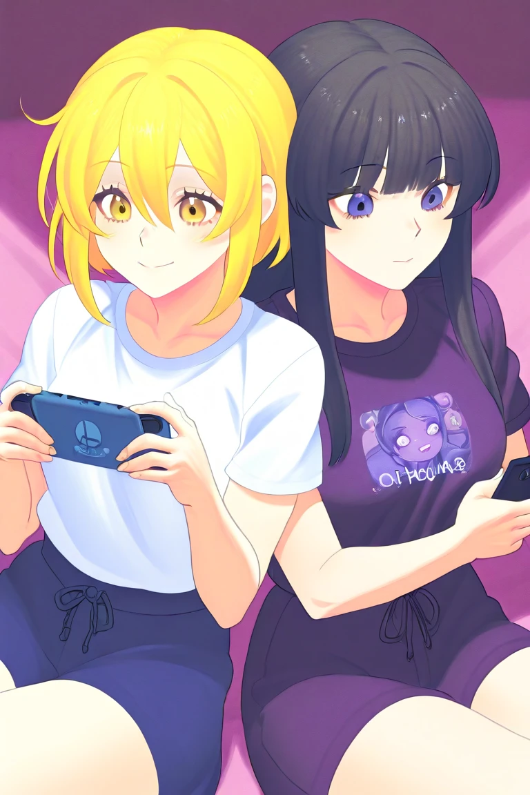 (masterpiece:1.2, best quality), best resolution, (two heads:1.5), (1girl:1.5), (solo:1.3),anime girl with two heads, (conjoined_dicephalus:1.3), black and blonde hair, short hair, multicolored eyes, (diaper:1.2), necromancer, runes, bones, glowing eyes,