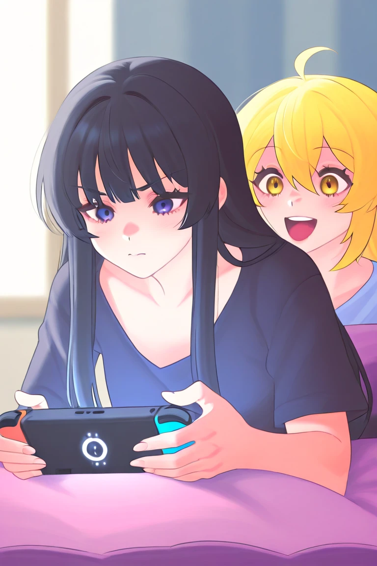 (unity 8k wallpape),(best quality),(high resolution),(ultra-detailed),(perfect anatomy),(beautiful detailed eyes),two women looking at a man's penis,Laughing at penis,