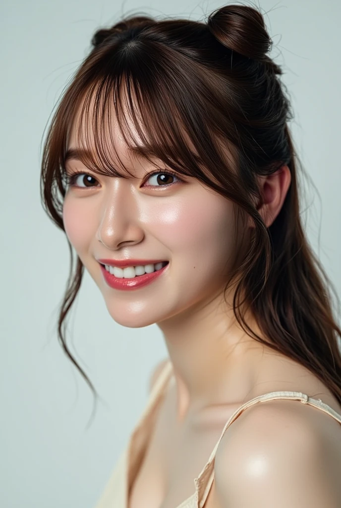 (Highest quality、8k、Award-winning works、Ultra-high resolution)、One beautiful woman、(Perfect nude:1.1)、(blonde:1.1)、Bright color contacts、Perfect Makeup、Bright and shiny lipstick、(Very heavy makeup:1.2)、(Deep pink around the eyes:1.1)、Beautiful bright eyeshadow、Heavy makeup around the eyes、(Big Breasts:1.2)、very long wavy hair、(Romantic affection:1.1)、私を見た時のThe best smile、(Many of them emphasize the body line.:1.1)、(Strongly blurred vibrant Harajuku city background:1.1)、(Strongly blurred background:1.1)、Accurate anatomy、Ultra HD Hair、(Ultra-high resolutionの完璧な美しい歯:1.1)、Ultra-high definition beauty face、Ultra HD Hair、Ultra HD Shining Eyes、輝くUltra-high resolutionの美肌、Ultra-high resolutionの艶やかな唇, Very detailed, Nose and mouth,Face Focus, Extreme close up of face、 Realistic nostrils、The best smile