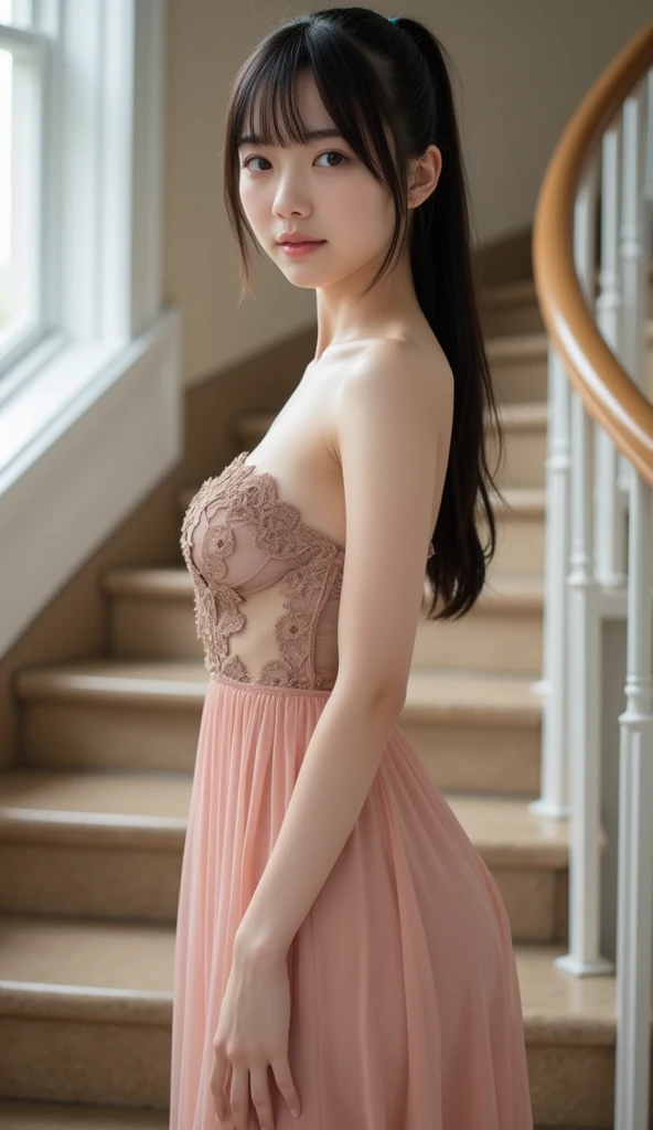 Now, to that same girl in the image, show me her whole body in a dress. Return that girl's age to .