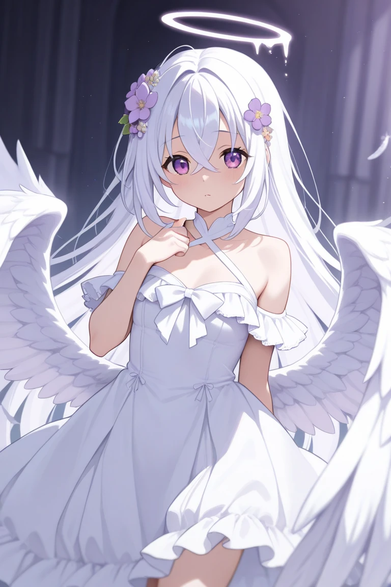 NSFW,masterpiece,Highest quality,High resolution,Very detailed,white\(no game No life\),Small breasts,Angel,Angelの羽,High-quality dress,Halter neck,gem,expectant face,blush,A moonlit church