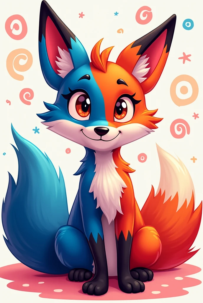 Cute Fox in dark blue mixed green with 9 tails in form of fog  for t-shirts make it a sticker with background of red smoke make it red smoke stickers 
