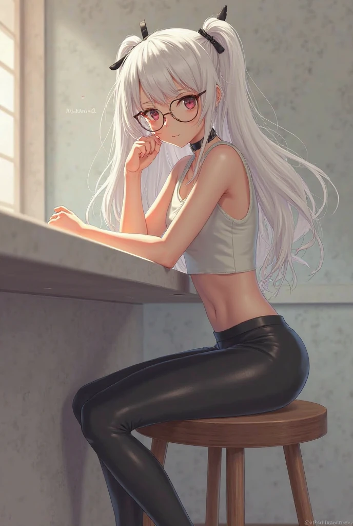 a woman in a short skirt and glasses, pink braided hair is posing for a photo, a hyperrealistic anime girl, hyperrealistic, cutesexyrobutts, realistic and seductive, backlit, bent over, ecchi, ecchi anime style, oppai, cute anime girl squatting, style ecchi, anime, anatomically correct, super detail, high quality, 4K