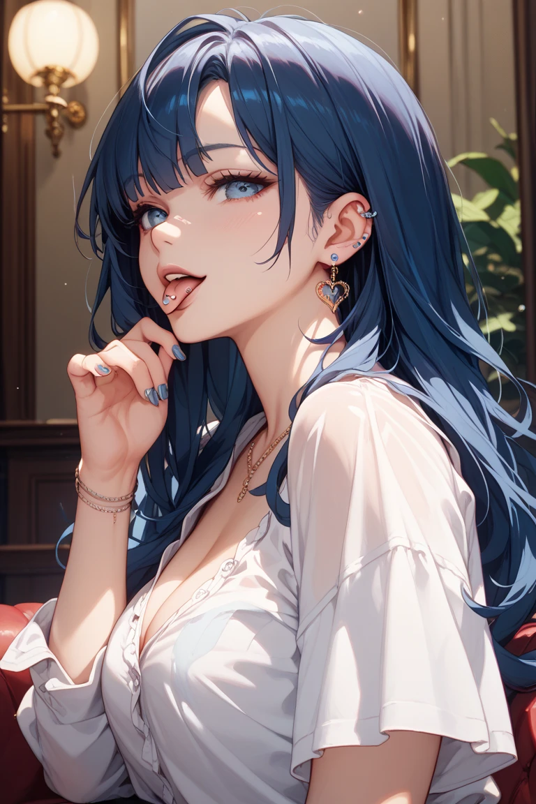 top-quality、supreme１People Girls,hightquality,, ((masuter piece)), ((High resolution)), ((Best Quality)), detail, (cum faced、Excited face.Very happy,), ((Glossy skin)), Young Woman:1.4、(Naughty underwear:1.3)、 girl with, lightblue hair, (Straight、Bangs Patsun)、、fair white skin:1.3、((all-fours:1.6))、Colossal tits, cinmatic lighting, perfectly shaded,(((Bedroom at night))), Realistic lighting with shades,、Photograph the whole body