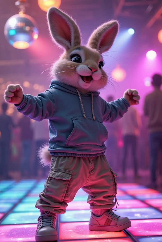 A fun, energetic scene featuring a cute, anthropomorphic dancing in a ...