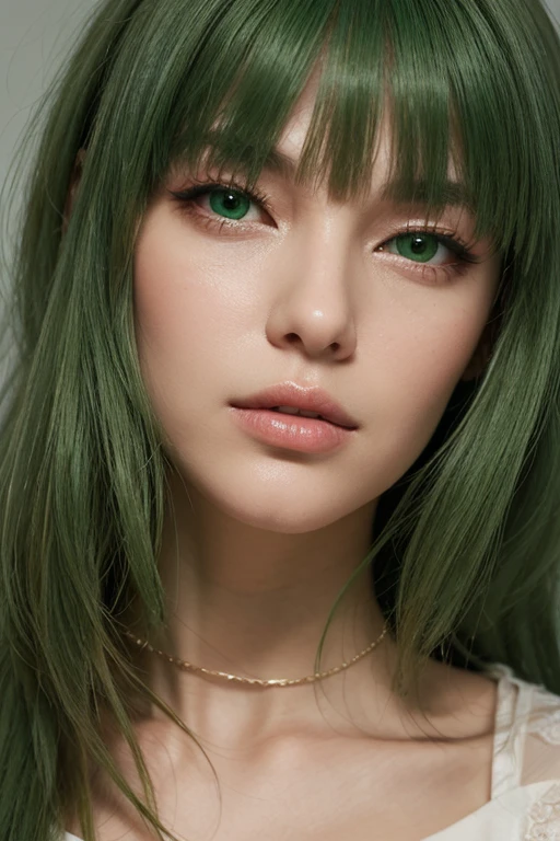 Crie uma de 24 anos com olhos verdes e cabelos castanhos ondulados,she's a singer, realista