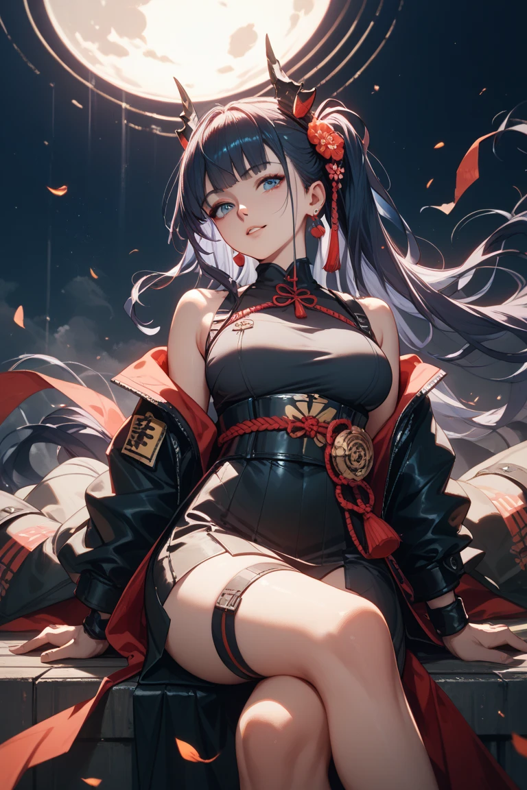 (Uma Besta Divina), Nine-Tailed Demon Fox, Dynamic Body Type, (Chinese Monster), Bonito, respingoed Ink, Chinese, 1 garota, ((Corpo todo), ((2.5D)), cabelo flutuante, olhos lindos, Olhos delicados, Silhueta Delicada, arte de fantasia, (Hanfu de brocado antigo preto e vermelho), fov, (obra de arte), Tiro frontal, Retrato lateral, fundo branco, (Movie poster), Afiado, respingo, nuvem, petals, vazio, Sky, (Lente grande angular), Vista, corpo inteiro, big ass, thick muscle body