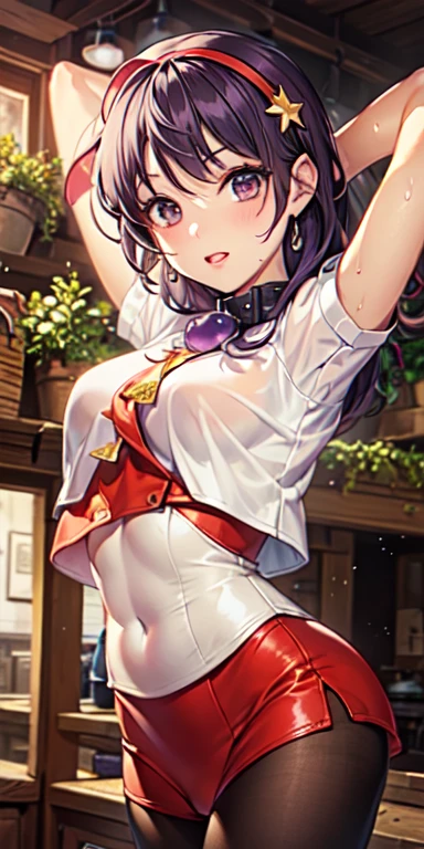1girl, standing in front of the shop, White shirt, mini T-shirt, transparent clothing, wet, wet Clothes, Rain,(())open belly, ((underboob)),short skirt