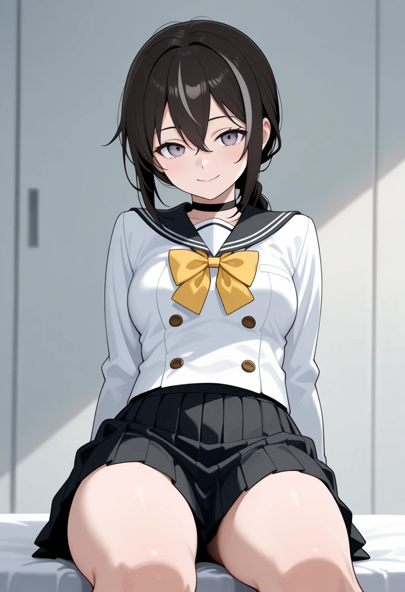 1girl in, (Ultra-high image quality,masutepiece:1.2), spread legswide,plaid skirts,,White panties,Smiling,on the beds,(Black socks:1.4),8k,sarasinaruka, Sarasina ruka, Long hair, Bangs, Black hair, (Purple eyes:1.2), BREAK shirt, Long sleeves, Dress, bow ribbon, , White shirt, Collared shirt, Belt bag, Neck ribbon, Blue Dress, Green Ribbon, pleated dress, grey dress, Two-tone dresses, Blue belt, Lycoris Uniform, masterpiece、top-quality、best、超A high resolution、intricate-detail、An ultra-fine illustrations、perfect anatomia、Correct anatomy、perfectly proportions、Full body of one 、face perfect、Hands are2、perfect hand、The feet are in2、perfect leg、4 fingers and 1 thumb、Perfect fingers、18year old、1 girl、Full body from head to leg、full bodyesbian、、Thin leg、sitting down on the floor、Put on the floor、laying on back、Opening legs、Inter-strands、Lying on a white bed facing the front、Slender feet、legs slightly open、Sleeping in a big letter、Legs are spread、Panchira、Full body portrait、Panting face、red blush、Embarrassed look、A slightly sad look、white panties、Pure white panties、Black_Stockings、black transparent stockings、Black knee socks、Black Knee High、Black stockings、Black pantyhose、Black Lace Pantyhose、black lence stockings、Black light pantyhose、Black transparent pantyhose、No shoes、No shoes on、classroom background under stockings_Pure white_panties on、Pure white underwear、Pure white panties、Panties are visible from the skirt、I took off my skirt、I don't wear a skirt、Pure white bra、Japanese high school students、Bedrooms、in a house、during daytime、()、((full body Esbian))、masterpiece、(top-quality), in the classroom natural light