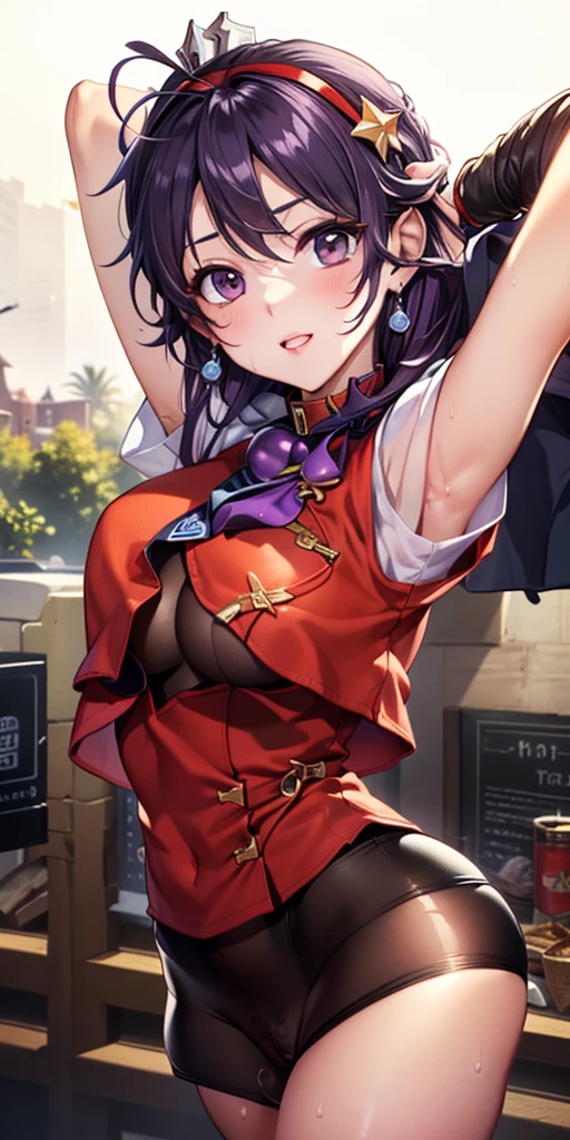 girl, Sweat, vapor, Medium chest, shy, fine hands, looking at the viewer, sexy look