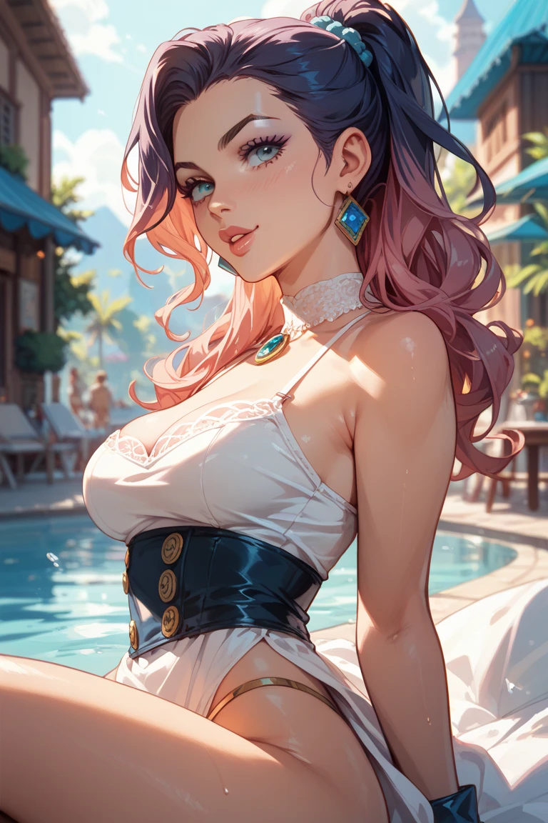 goddess girl,(((1girl))),((cute and beautiful rainbow haired girl)),
(Colorful hair:1.5), (all the colors of the rainbow:1.5),crystal clear eyes,rainbow color gradient bangs:1.5,(rainbow colored hair:1.5), color splash, color explosion, (colorful), Face Paint, ((streaked hair)),(Gradient color eyes),(((colorful eyes))),
(large breasts:1.4),saggy breasts,mane,((multicolored_hair:1.3)), ((rainbow hair:1.3)),((hair bangs:1.3)),((hair with the seven colors of the rainbow:1.3)),((straight hair:1.3)),((very straight hair,very_long hair:1.5)),((The beauty of extra-long hair)),((Super Long Straight Hair)),((bangs)),(((neon rainbow eyes:1.3))),intricate eyes,beautiful detailed eyes,symmetrical eyes,((fat)),(((lustrous skin:1.5,bright skin: 1.5,skin tanned,shiny skin,very shiny skin,shiny body,plastic glitter skin,exaggerated shiny skin,illuminated skin,wet legs))),(spider lower abdomen,narrow waist,wide hip,athletic body,inflated legs, thick thighs,detailed body,(detailed face)),
cute,slutty,erotic,((nsfw)),
white greek robe,white silk bikini,absurdres,Long legs,cleavage,(((wet clothes,intricate outfit,intricate clothes))),
(hypnotized pose:1.0),hypnotized,(centered,scale to fit dimensions,Rule of thirds),
((beautiful bath house made of greek marble and pillars, beautiful clear water in pool)),scenery:1.25,((intricate scenery)),((greek temple background)),
(Glossy greek ornaments),highres,sharp focus,(ultra detailed,extremely detailed),(photorealistic artwork:1.37),(extremely detailed CG unity 8k wallpaper),(((vibrant colors,vibrant theme))),(intricate),(masterpiece),(best quality),artistic photography,(photography taken by sldr),(intricate background),perfect rendered face,perfect face details,realistic face,photo realistic,((intricate detail)),(((realism))),