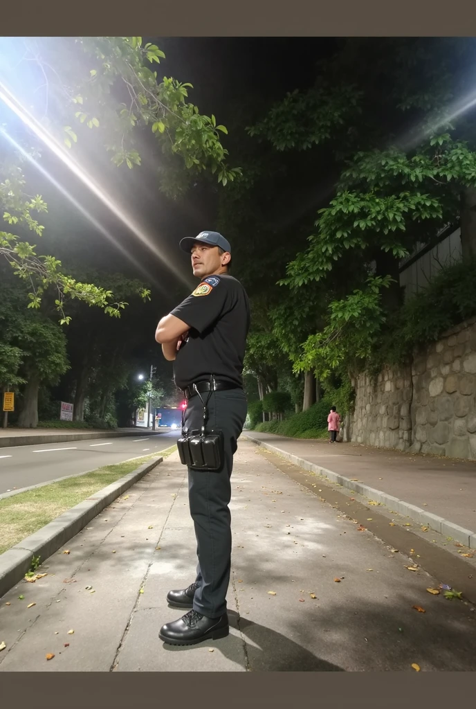 There's a man standing next to a police car on the street, Directed by: Ramon Silva, Police man!!, not cropped, por Julius como se, In Sao Paulo, by João Artur da Silva, patrulha urbana, São Paulo, photo taken at night, by Julio González, policial, Directed by: Géza Dósa, soprar