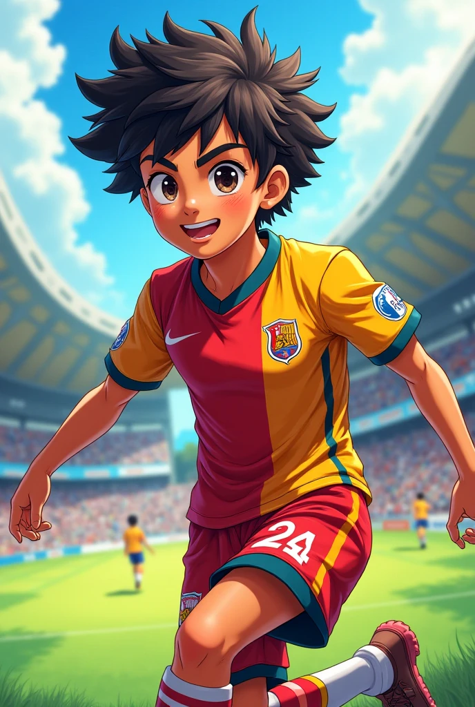 A boy named IRFAN with CSK jersey number 7
with long hair and skin tone is Light brown