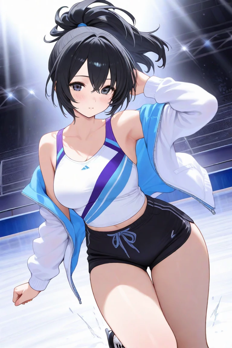 ((masterpiece)), (1 girl:2.0), (face extremely detailed, smiling), short haircut, brown hair, , (thin build), (a Japanese girl), ((Member of track and field team, long distance runner)), slightly round face, (tanned brown face:1.6), cute, big eyes, navy blue jersey with long sleeves, ((over-the-knee wear)), (muscular and thin thighs), (small breast)