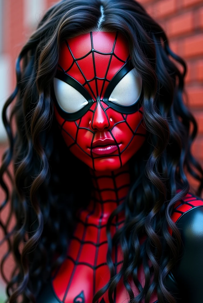 Arafed woman with spider - man mask on her face, spiderwoman - SeaArt AI