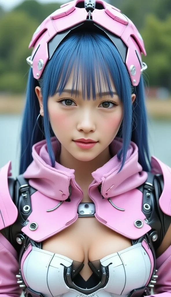 (gigantic boobs:1.1), bangs (detailed zebra pattern micro bikini:1.2),pink background, (medium wavy hair:1.2), (light blue hair:1.2), cute red lip,smile