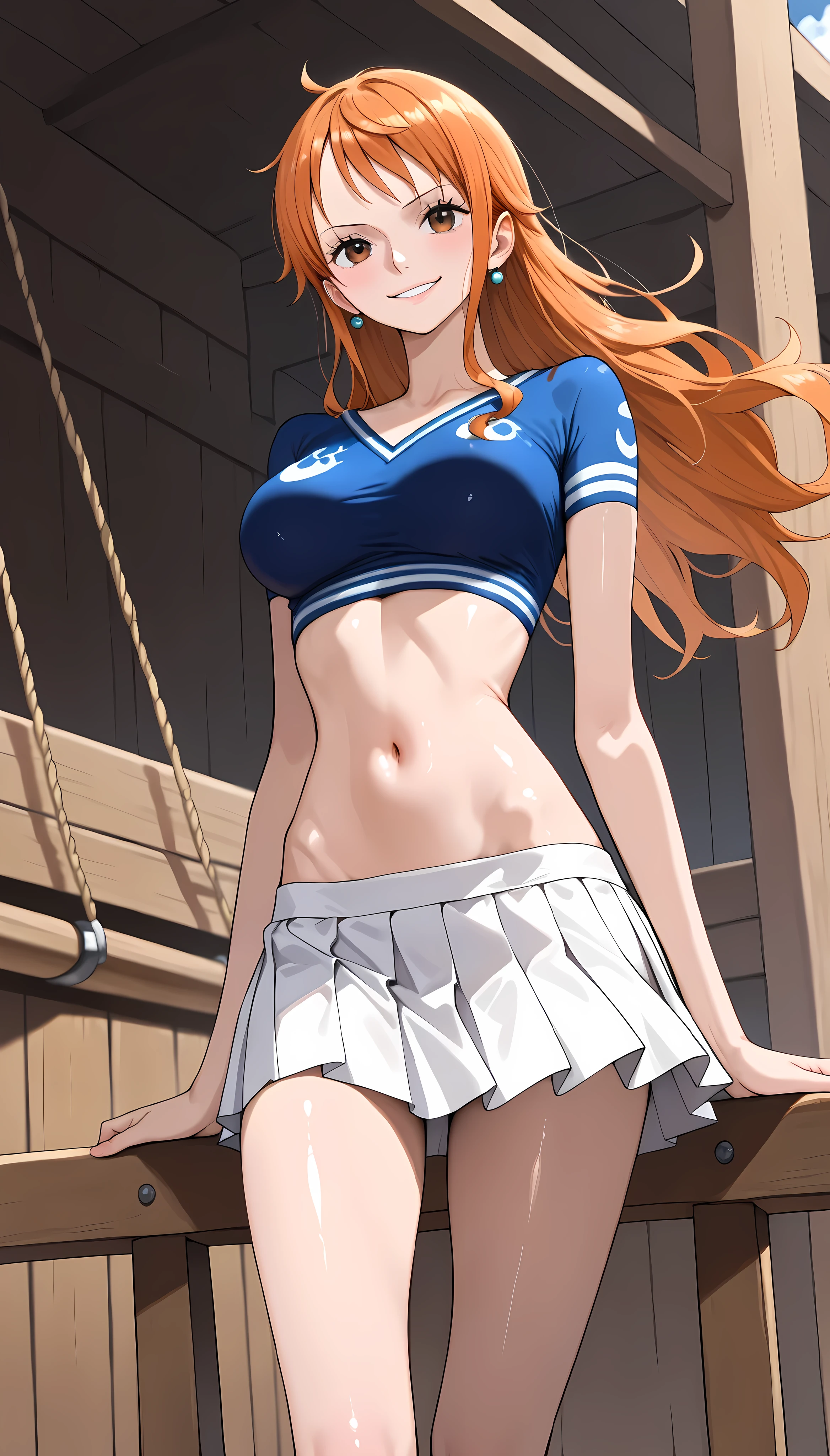 nsfw, masterpiece, 1 girl, ((topless)), intricately detailed, navel, necklace, orange hair, white skirt, smiling, extremely detailed, photorealistic, octane render, 8 k, unreal engine., bare breasts, bare stomach, sweaty, beautiful face, small breasts, flat chest, silence suzuka \(umamusume\), park, horse ear, horse tail, bare shoulders, nipples, holding tennis racket, nude, running, open mouth, blushing, tennis court, visor hat, sweaty, gold course, arched back, standing, long hair, slim body