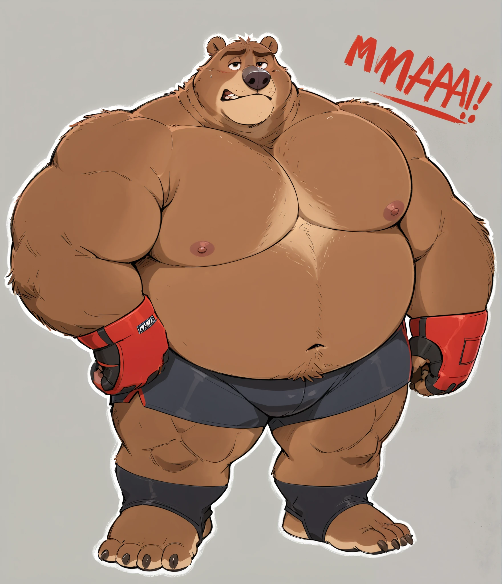 bear , furry, huge belly , muscle, big chest , huge bulge, sitbig belly