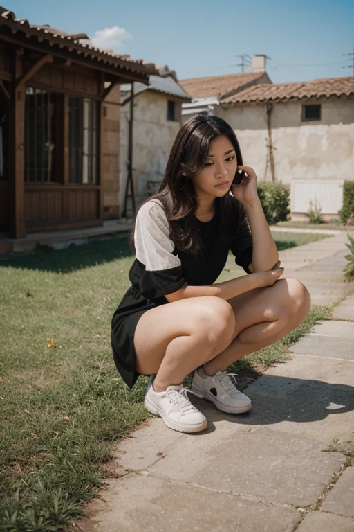 a girl setting on a park ground